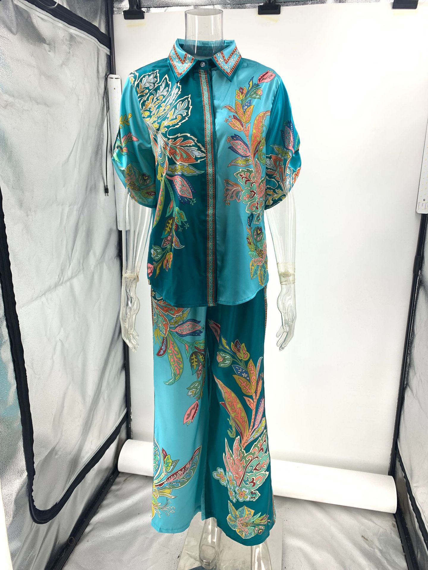 Spring, Autumn Season Casual Holiday Women's Chinoiserie Elegant Vintage Style Plant Polyester Pant Co-ord Set Pants Sets
