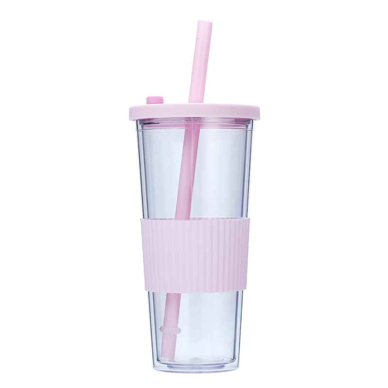 Vaso de Plástico con Pajita, Plástico AS, Doble Capa, Ecológico
