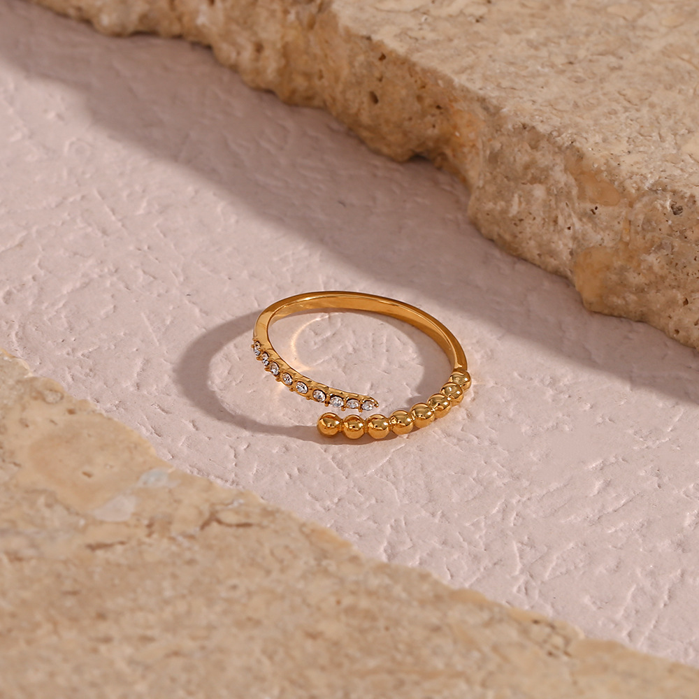 Fashion Round Stainless Steel Plating Inlay Zircon Open Ring 1 Piece