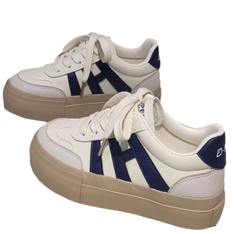 Zapatos blancos de suela gruesa para mujer Otoño 2023 nuevos y versátiles transpirables casuales zapatillas retro zapatillas de deporte de comercio exterior zapatos de mujer
