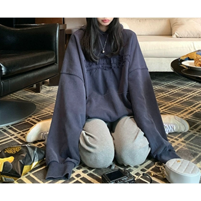 贴布刺绣连帽卫衣女秋季设计感小众慵懒宽松美式复古上衣2025秋冬|undefined