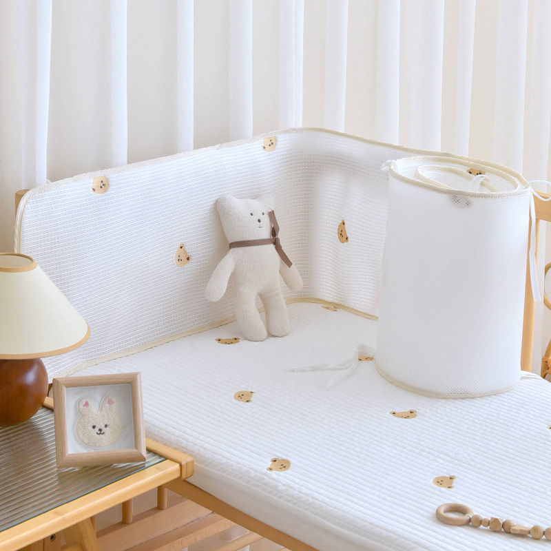 Circunferencia de cama de malla transpirable para bebés Verano recién nacido Cercas de amortiguación anticolisión para bebés Cojera de costura para niños Barandillas anticaídas