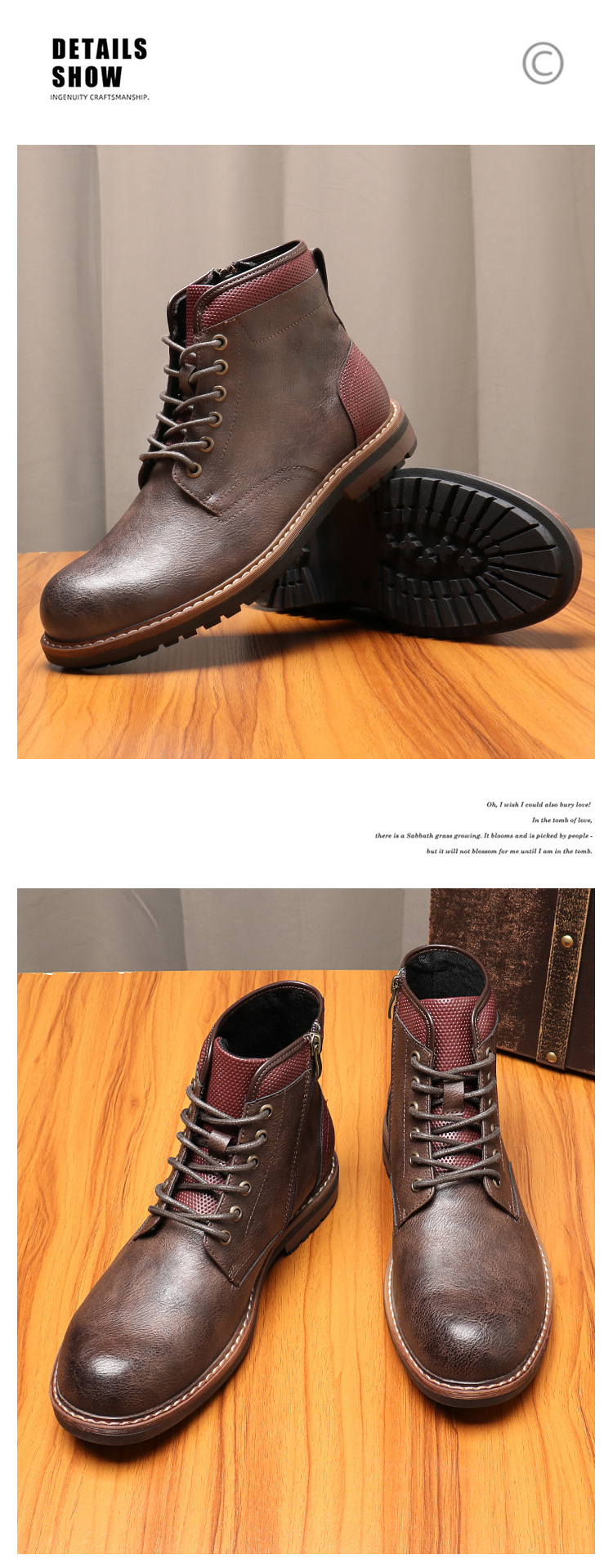 Men's lace-up boots British style retro side zip ankle boots_voghion.com