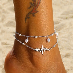 Europe and the United States cross-border new anklet double-layer pearl anklet electrocardiogram personality foot jewelry combination women's set foot accessories