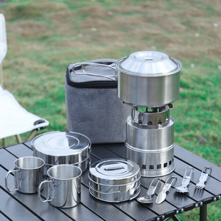 Cross-border 304 Stainless Steel Cookware Set Camping Picnic Portable Storage Multi-function Set Pot Outdoor Cookware
