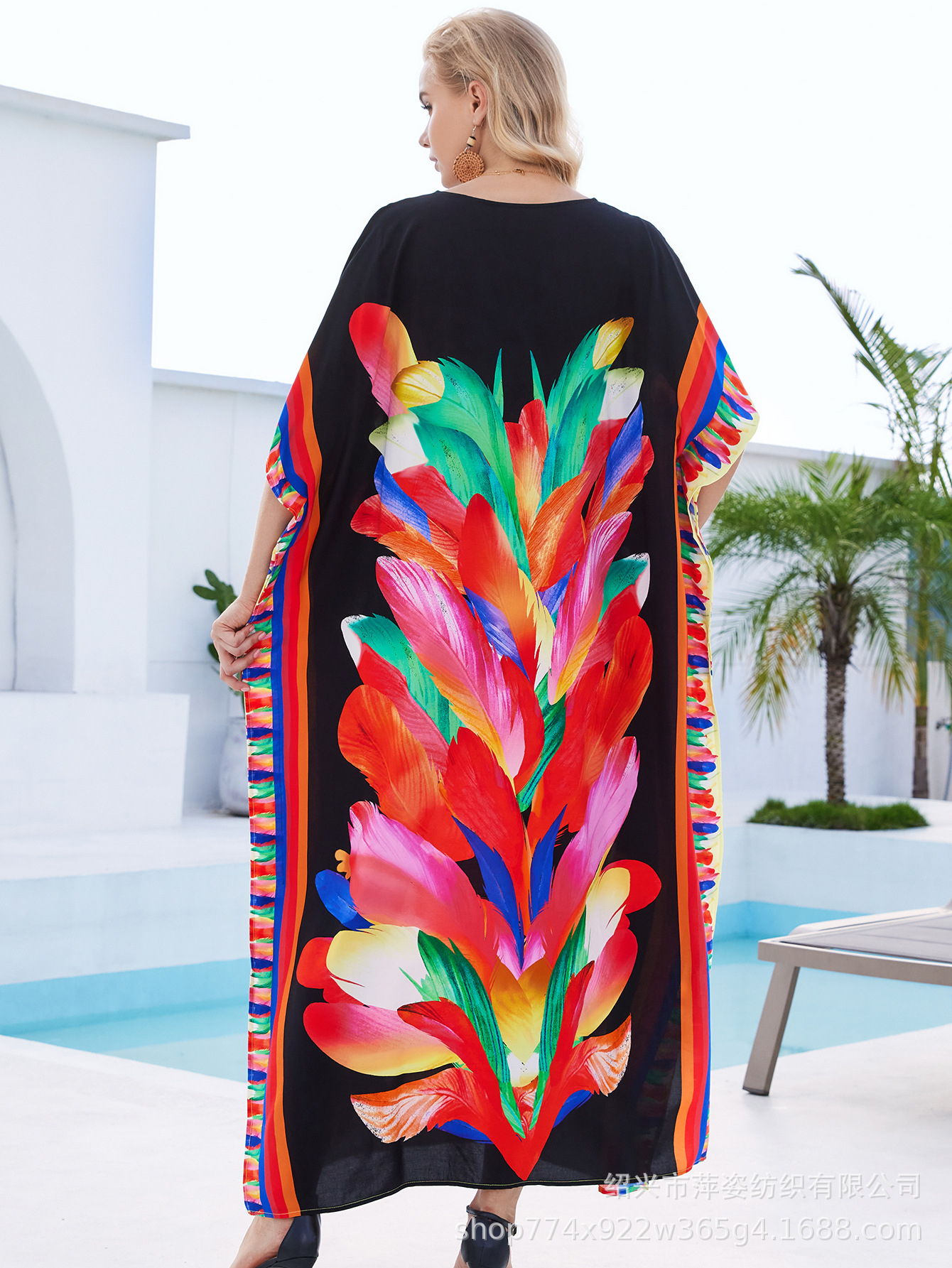 Camiseta de playa de algodón impresa de posicionamiento suelta vestido de vacaciones camisa protector solar bikini camisa AT603