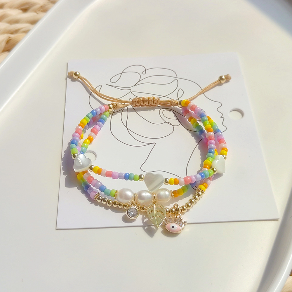 14g Weight Copper Pendant Material Bracelets Classification Copper Chain Material Vacation Sweet Leaf Devil's Eye Heart Shape Glass Glass Women's Bracelets