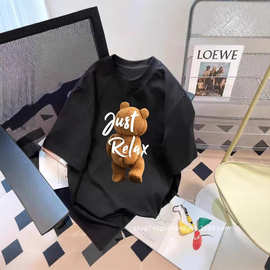 2025新款印花卡通泰迪小熊情侣款短袖T恤印花五分袖宽松圆领上衣