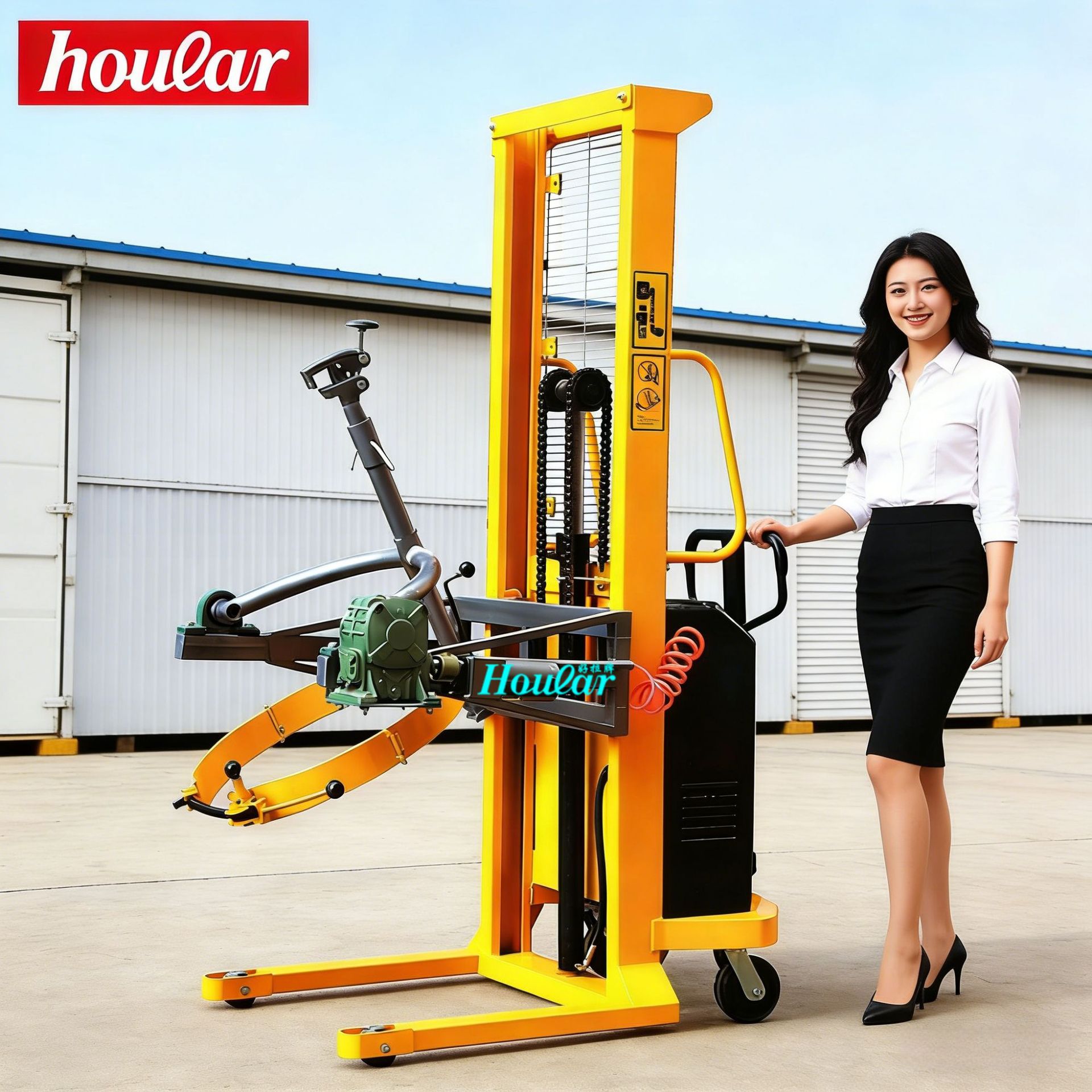 YL520电动油桶车堆高车自动倒料车半电动油桶翻转搬运车