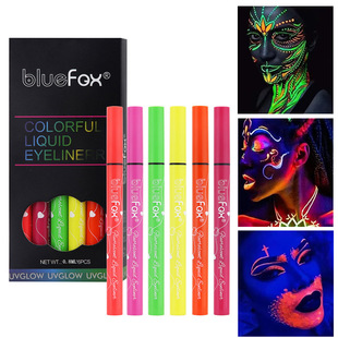 Cross-border explosions black box 6 color fluorescent eyeliner European and American Halloween uv glow luminous liquid color pen