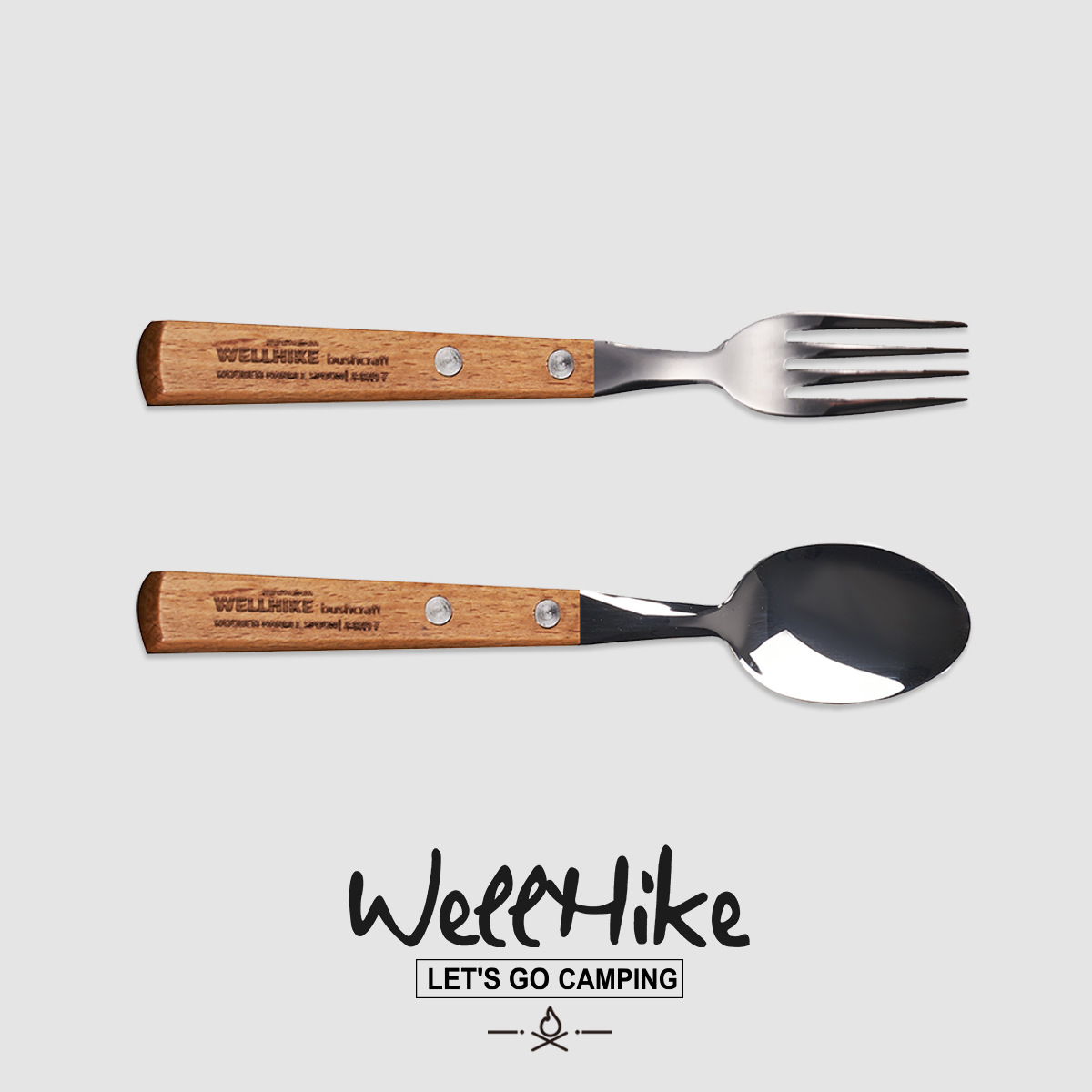 WELLHIKE 야외 BC 나무 손잡이 포크와 스푼 캠핑 bushcraft 스테인레스 스틸 식기 스푼 수프 휴대용 피크닉