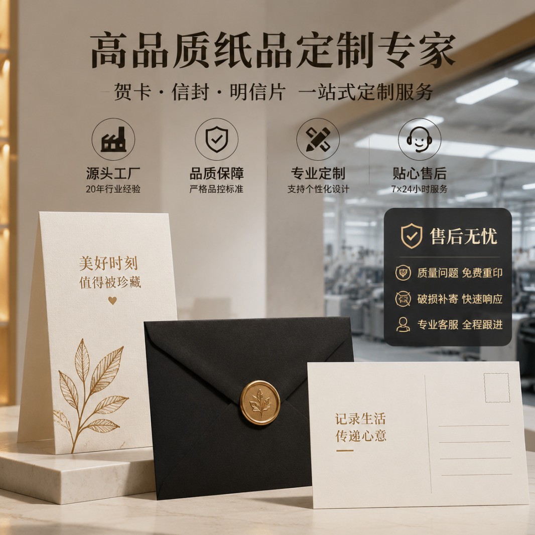 E-commerce after-sales card, custom postcard, greeting card, envelope, thank you card, folded in half, custom gold stamping