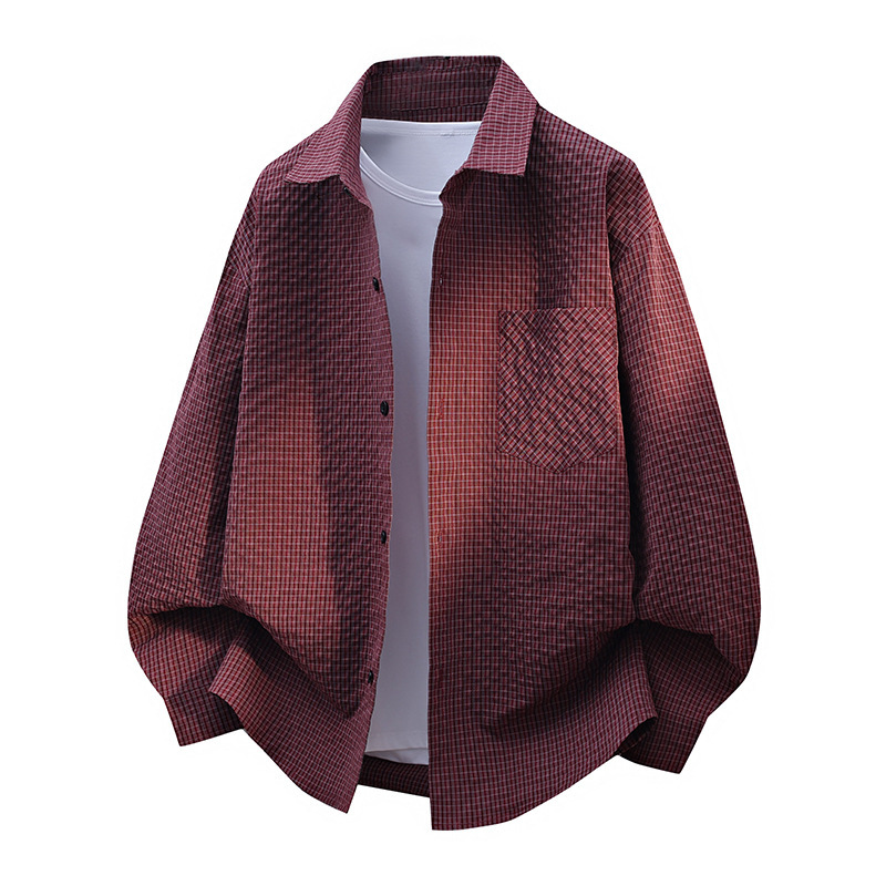 Plaid Shirt for Men, Spring and Autumn Style, Trendy Hong Kong Style, Loose Fit, Cool Casual Long-Sleeve Shirt, Plus Size, Men's Cardigan