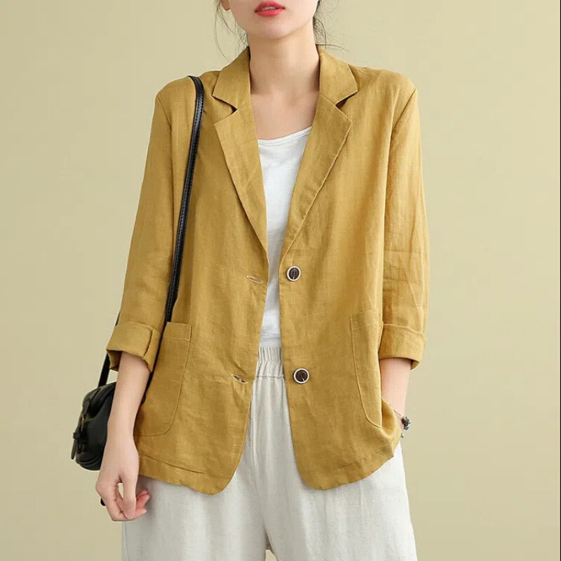 Fashionable All-match Cotton and Linen Jacket Small Suit 2024 Spring and Summer Loose Artistic Long-sleeved Casual Elegant Sunscreen Clothes for Women