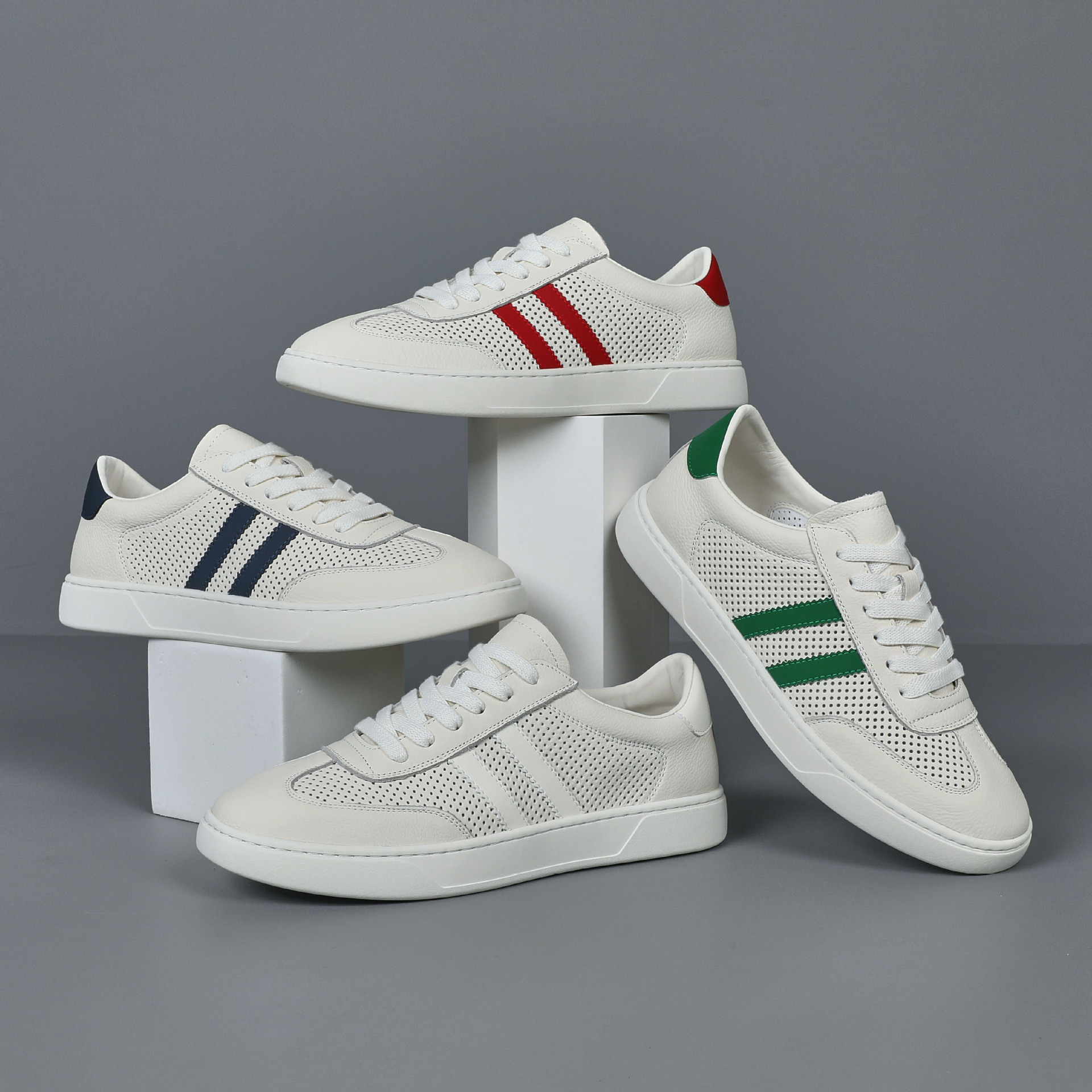2026 Original Brand New Breathable Lace-Up Sneakers Versatile Round-Toe Genuine Leather Casual Men's Shoes Business Casual Small