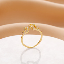 歐美跨境飾品 雙愛心銅戒指ins微鑲鋯石手飾女小眾設計現貨.