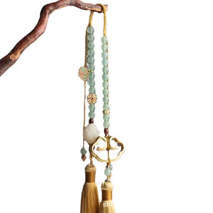 High-End Brass Sand Gold Car Interior Pendant Ruyi Safety Lock Car Rearview Mirror Decorative Pendant Wholesale