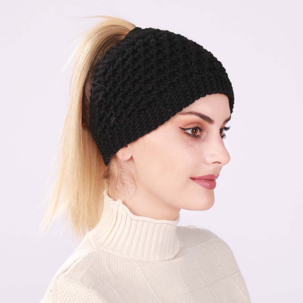 Diadema tejida para mujer protección de oídos cálida invierno_voghion.com