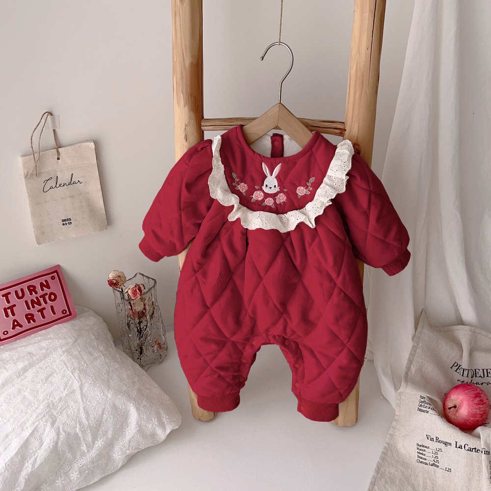 Ropa de bebé Ropa de otoño e invierno Ropa de bebé de una pieza Princesa más algodón acolchado de terciopelo Ropa de algodón súper linda para bebés Ropa de salida de invierno