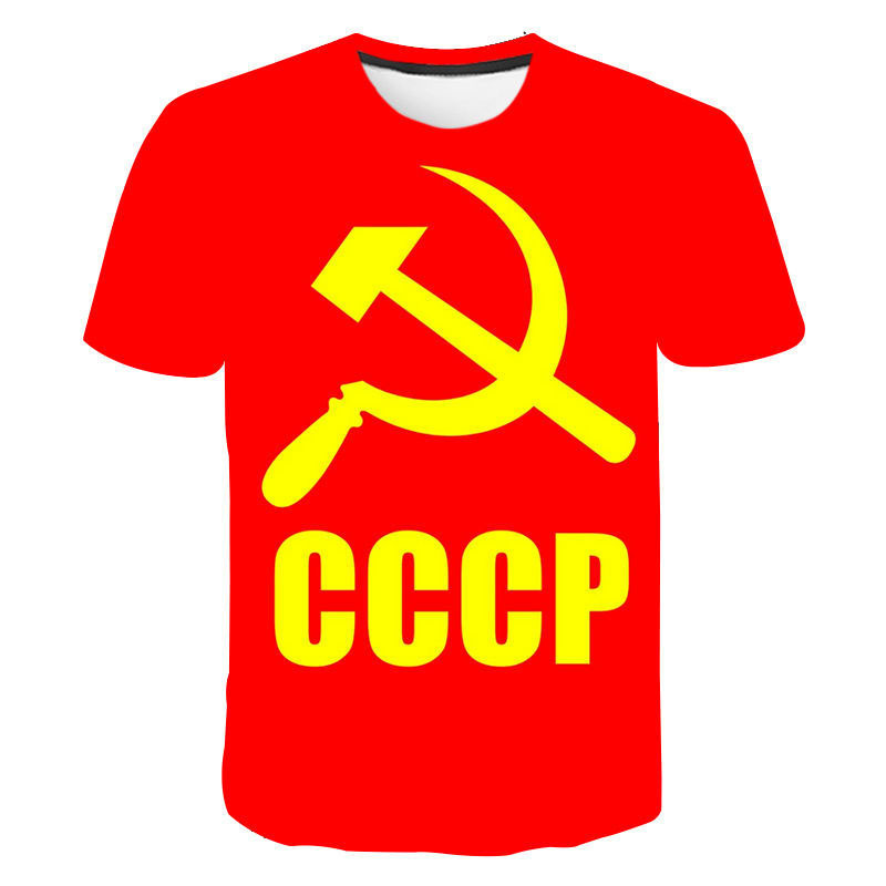 2024 Transfronterizo nuevo estilo soviético CCCP 3D impresión digital cuello redondo tendencia de moda hombres y mujeres camiseta top