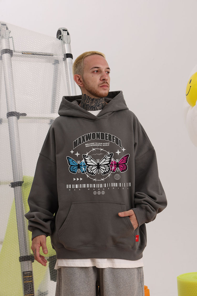 Vêtements pour hommes pull à capuche couleur lourde sweat-shirt papillon 400G velours léger plus velours style couple ample_voghion.com