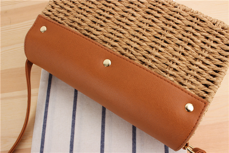 Women's Small Summer Straw Color Block Vacation Square Hook Loop Straw Bag display picture 2