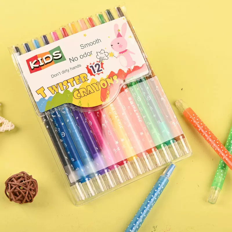 儿童绘画用蜡笔 12色 24色水洗旋转式宝宝蜡笔现货可擦
