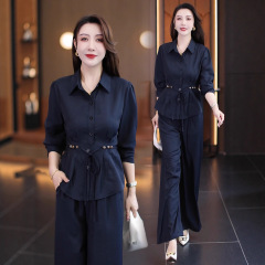 时尚气质套装女2025秋季新款洋气遮肉显瘦衬衫上衣阔腿裤两件套潮