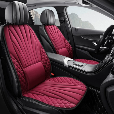 Breathable Fabric Seat Cushion for All Seasons, Suitable for Cars, Single-Seat Sedans, Office and Home Use (Four Seasons Pad) - burgundy-front-single-seat