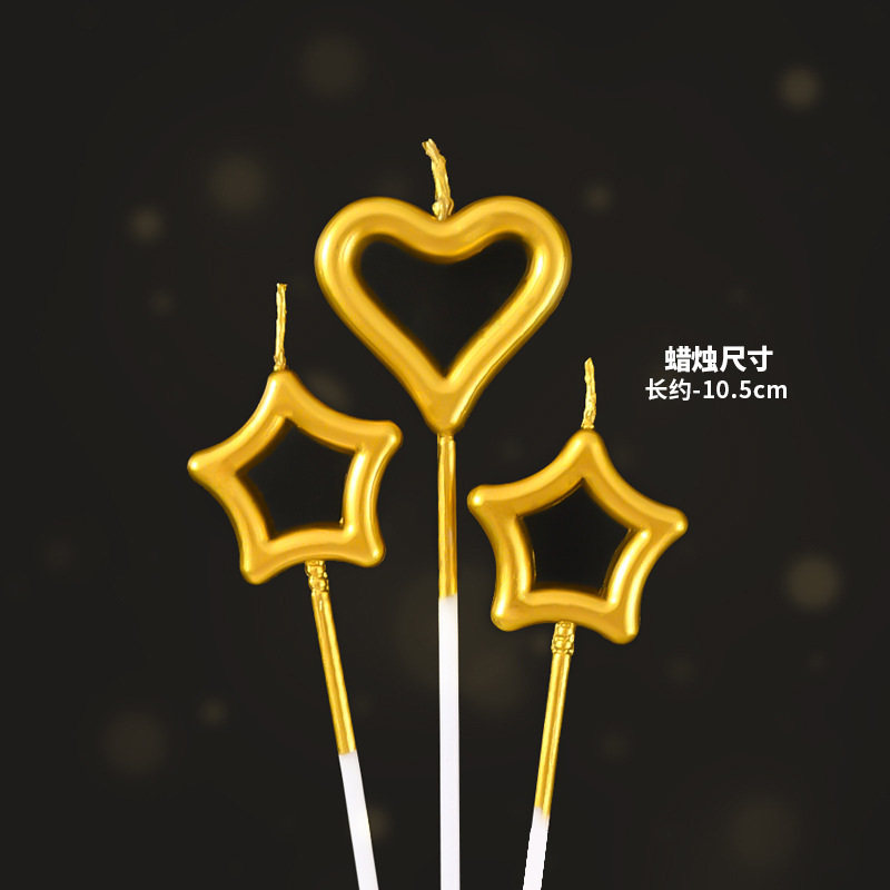 Fairy stick candle online celebrity gold-plated five-pointed star confession birthday dessert table cake romantic decoration heart-shaped candle Fairy stick candle online celebrity gold-plated five-pointed star confession birthday dessert table cake romantic decoration heart-shaped candle