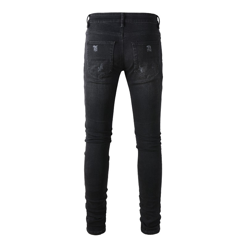 Herrenbekleidung Jeans Herren Cashew Blumen Patch Street Fashion Marke Slim Fit Röhrenjeans mit Löchern_voghion.com