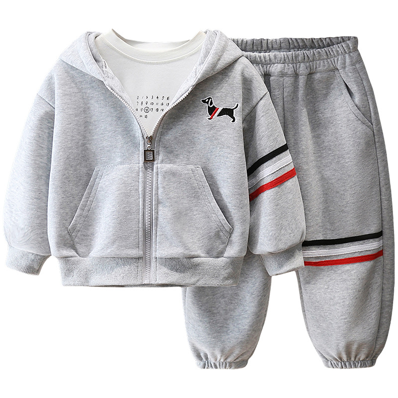 7843 Traje de primavera y otoño para niños 2025 Chaqueta de suéter casual con capucha para niños de nuevo estilo