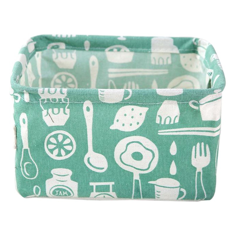 Printed Cotton and Linen Storage Basket with Handle Sundries Storage Basket Fabric Desktop Cosmetic Storage Box Storage Basket