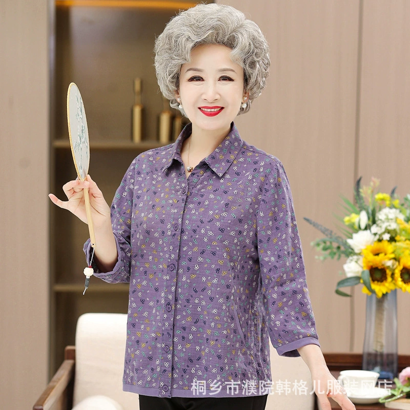 Пожилая одежда бабушка летняя рубашка хлопчатобумажная футболка мама летняя тонкая рубашка старушка хлопковая одежда