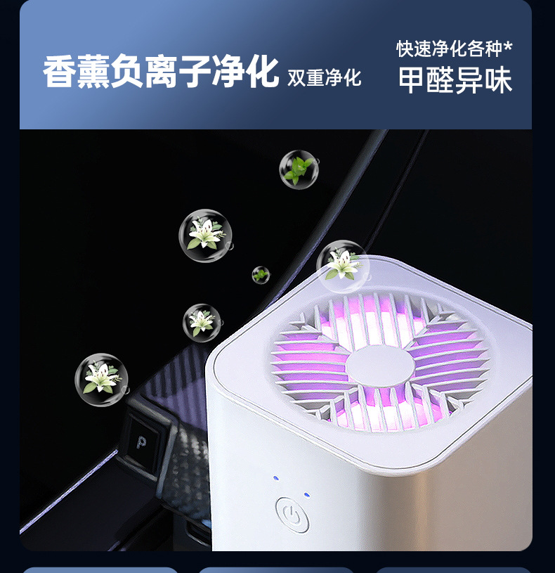 Vehicle-Mounted Air Purifier, Formaldehyde Removal, Odor Removal, Aromatherapy, Negative Ion Purifier, Bass Purification, Cross-Border