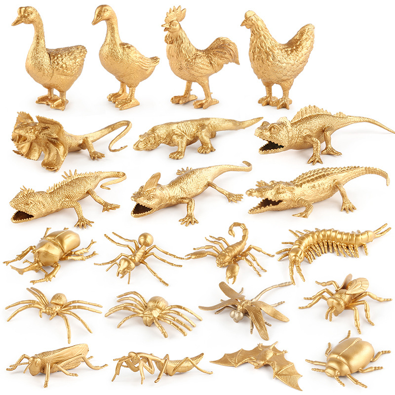 Transfronterizo Nueva simulación de aves de corral modelo animal versión Gold mini pollo pato ganso Libélula lagarto insecto traje de juguete