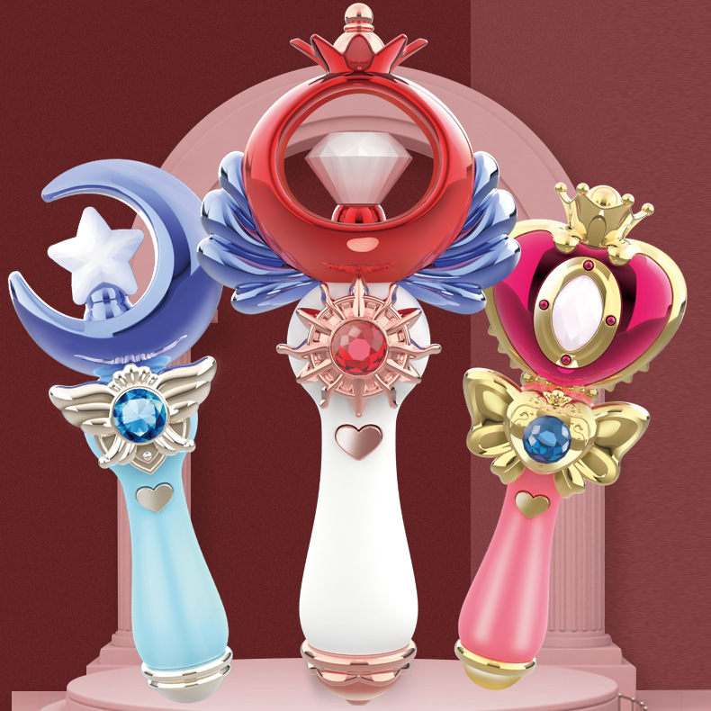 Cross-Border Magic Wand Girl Cartoon Flash Wand Light Sound Princess Wand Glowing Fairy Wand Girl Gift Toy 3+