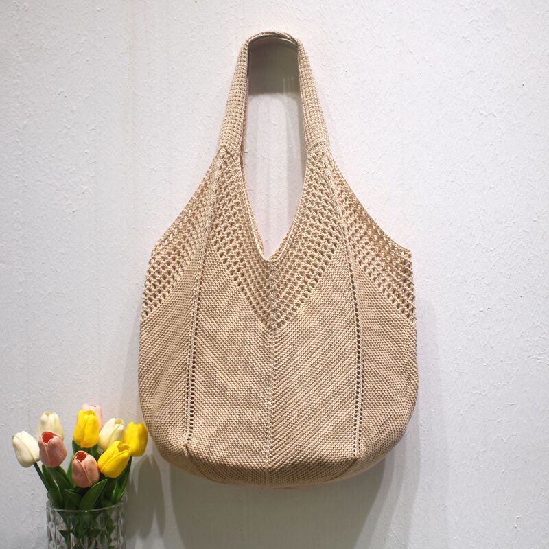Casual Large Capacity Polyester Knitted Bag New Hollow Knitted Bag Sweet Style Shoulder Bag Holiday Beach Bag Women's Bag