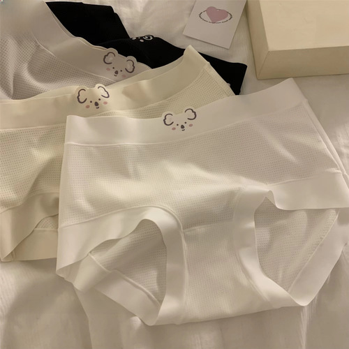 Cute girl's seamless underwear summer thin breathable butt-covering pure cotton women's large size ice silk mid-waist briefs