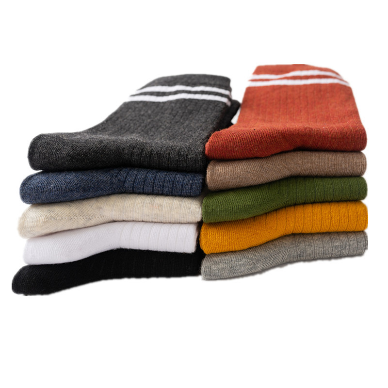 Otoño e Invierno rayas verticales calcetines de algodón de color sólido hombres y mujeres cordón media-pantorrilla longitud calcetines clásico casual cómodo calcetines de algodón peinado
