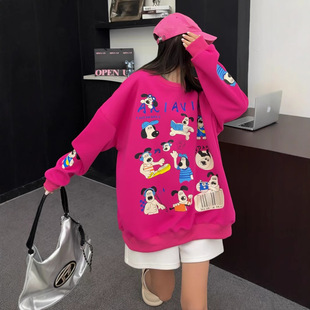 plus size Young Dog Printed All-match Stylish Sweat 2025 Spring New Fashionable Loose Cute Top