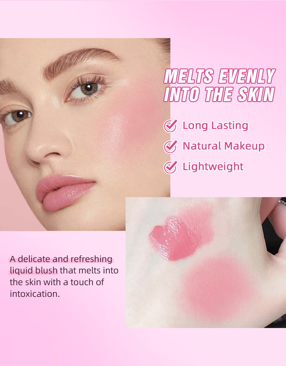 QIBEST Cushion Blush matte naturally brightens rosy complexion, nude blush liquid contouring facial makeup undefined