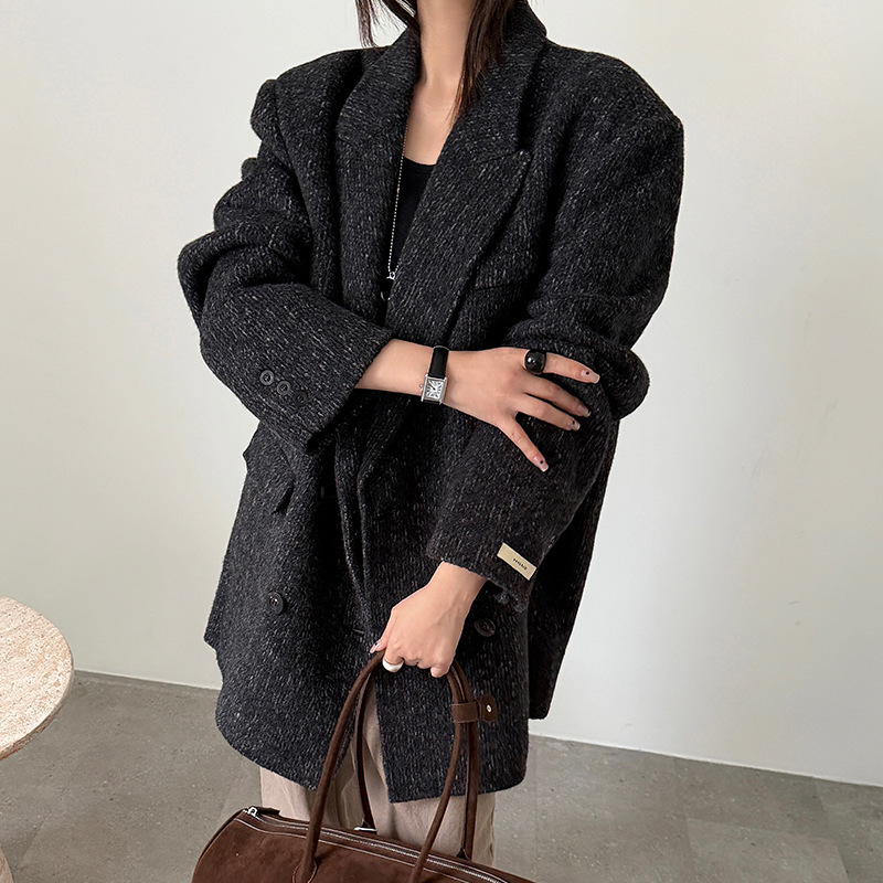 2026 Fall/Winter New Korean Style Simple and Elegant Imported Peruvian Fabric Loose Double-Sided Wool Mid-Length Coat 2026 Fall/Winter New Korean Style Simple and Elegant Imported Peruvian Fabric Loose Double-Sided Wool Mid-Length Coat
