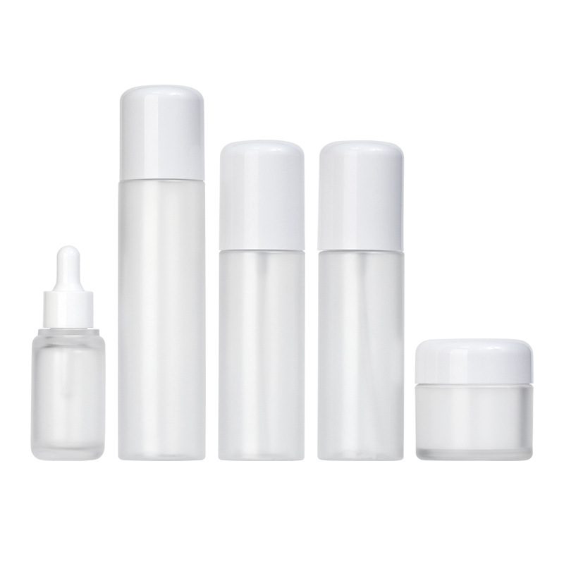 Xumin venta al por mayor tapa superior redonda blanca PET set botella 100mL botella de loción esmerilada 50g botella de crema 30 botella cuentagotas