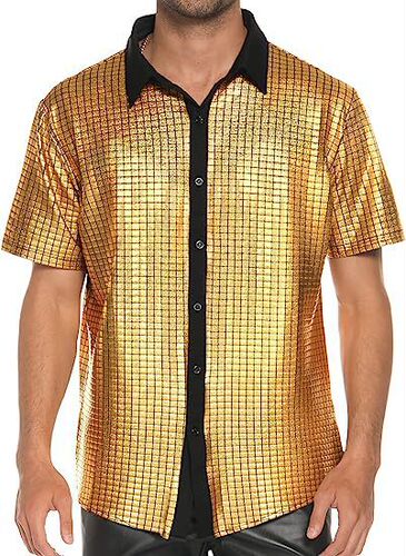  Men's Lustrous Formal Dress Shirt Button-down Shirt 1970s Disco Party Cosplay Costume Xuan Zi