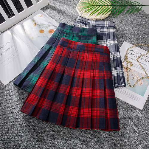 Blue red green plaid jK college style mini skirt for women girls High Waist japanese student y2k Pleated Skirts  female red plaid skirts for women girls