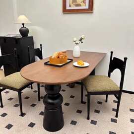 法式复古实木餐桌高端岩板小户型设计师创意半椭圆岛台全实木