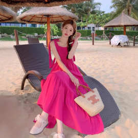 2025新款夏季甜美多巴胺绝美粉色小裙女抹胸海边度假吊带裙连衣裙