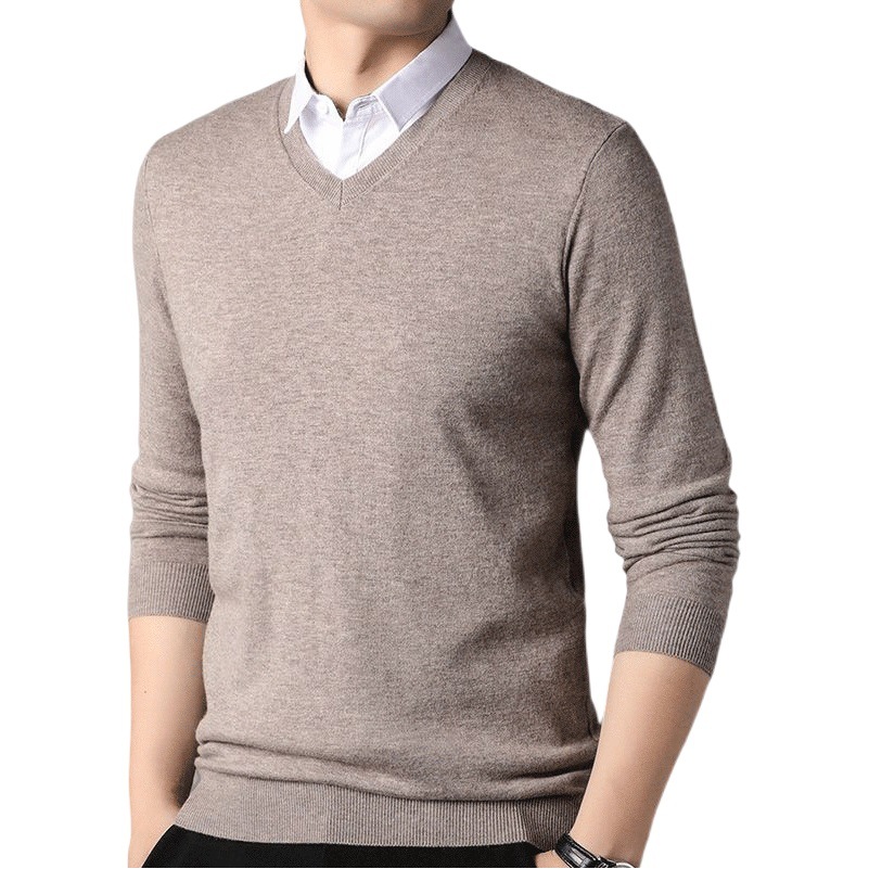100 Pure Wool Fake Two-piece Men's Knitwear Shirt Collar Autumn and Winter All-match Sweater Casual Middle-aged and Young Sweater