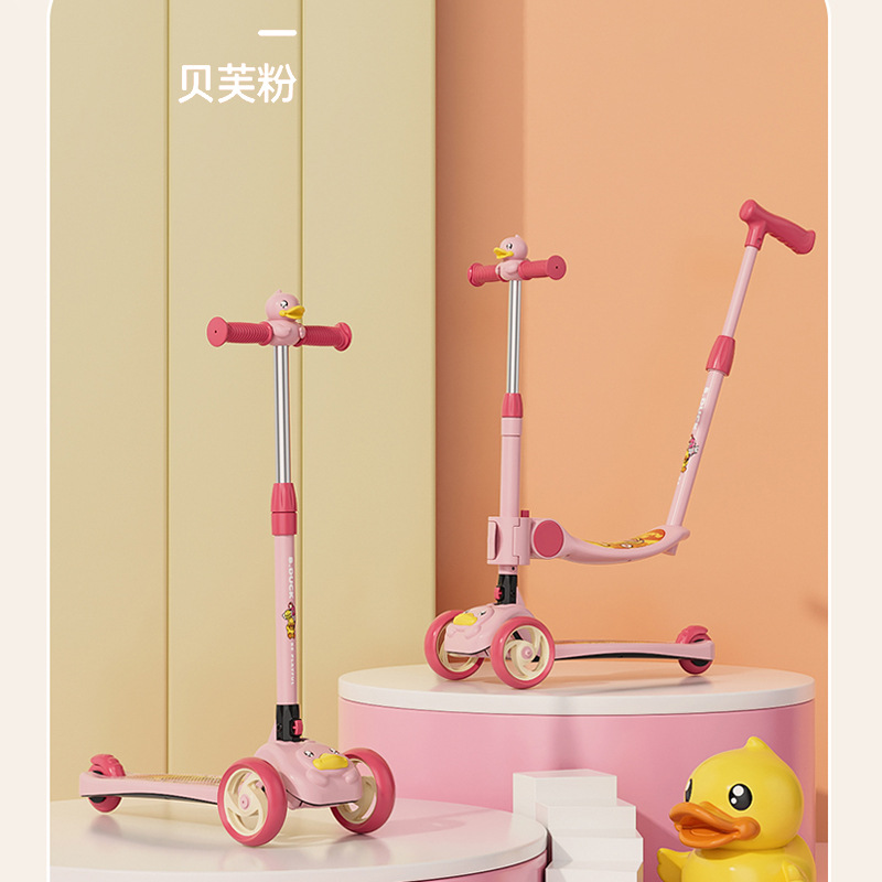 Scooter B. Duck patinillo amarillo para niños de 3 a 6 años de edad anti-rollback con varilla de empuje Scooter multifuncional